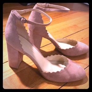 Marc Fisher ankle-strap, chunky heel pumps, blush